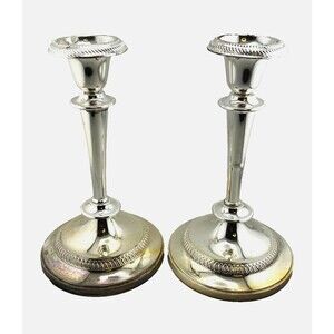 Vtg 2pc Set Silver Plated Candlestick Holders 8” Made in England Wedding Decor